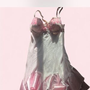 Delicates Pink and White Satin Chemise